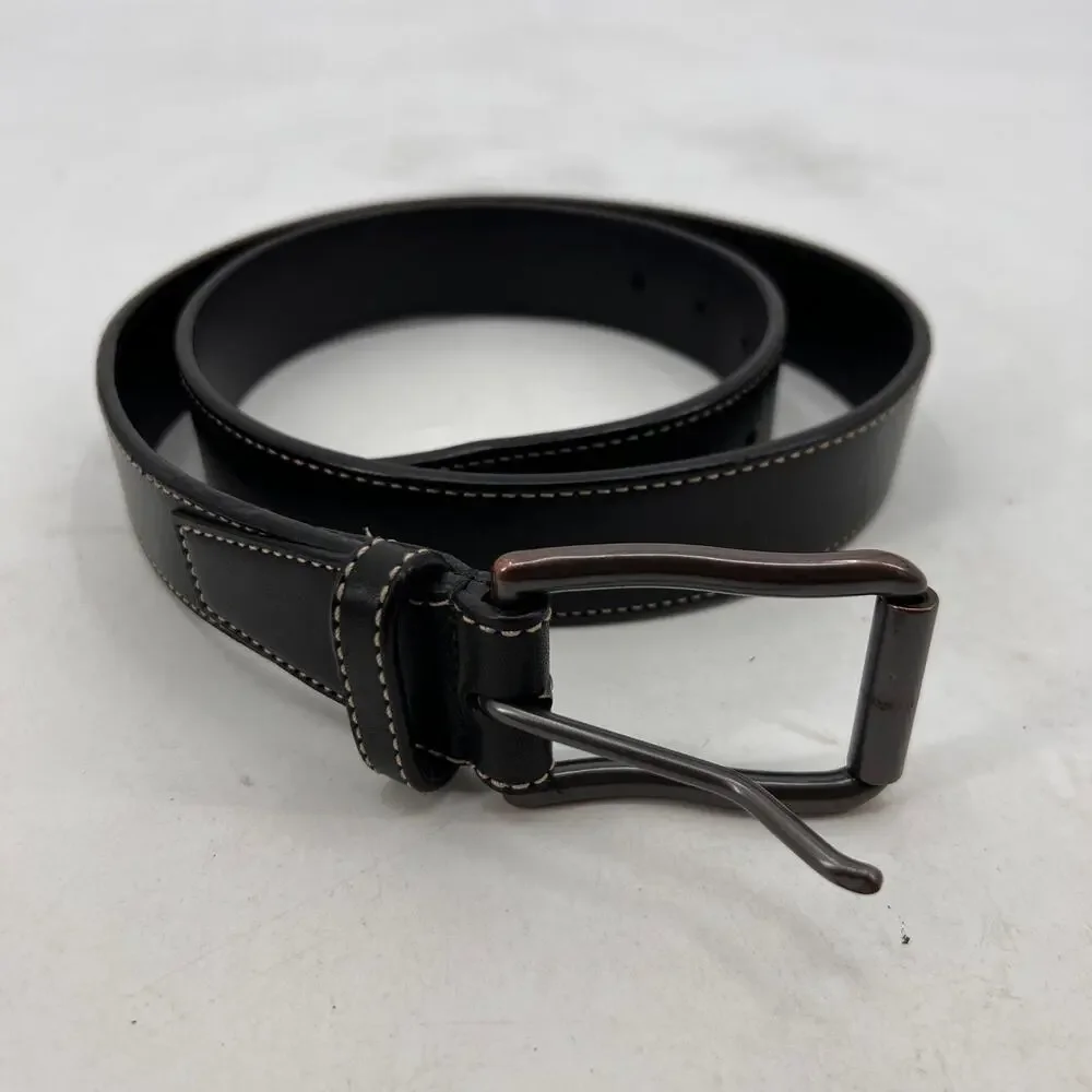 Coach Jeans Belt Mens 36 Black Leather Contrast Stitch Buckle Dress Casual